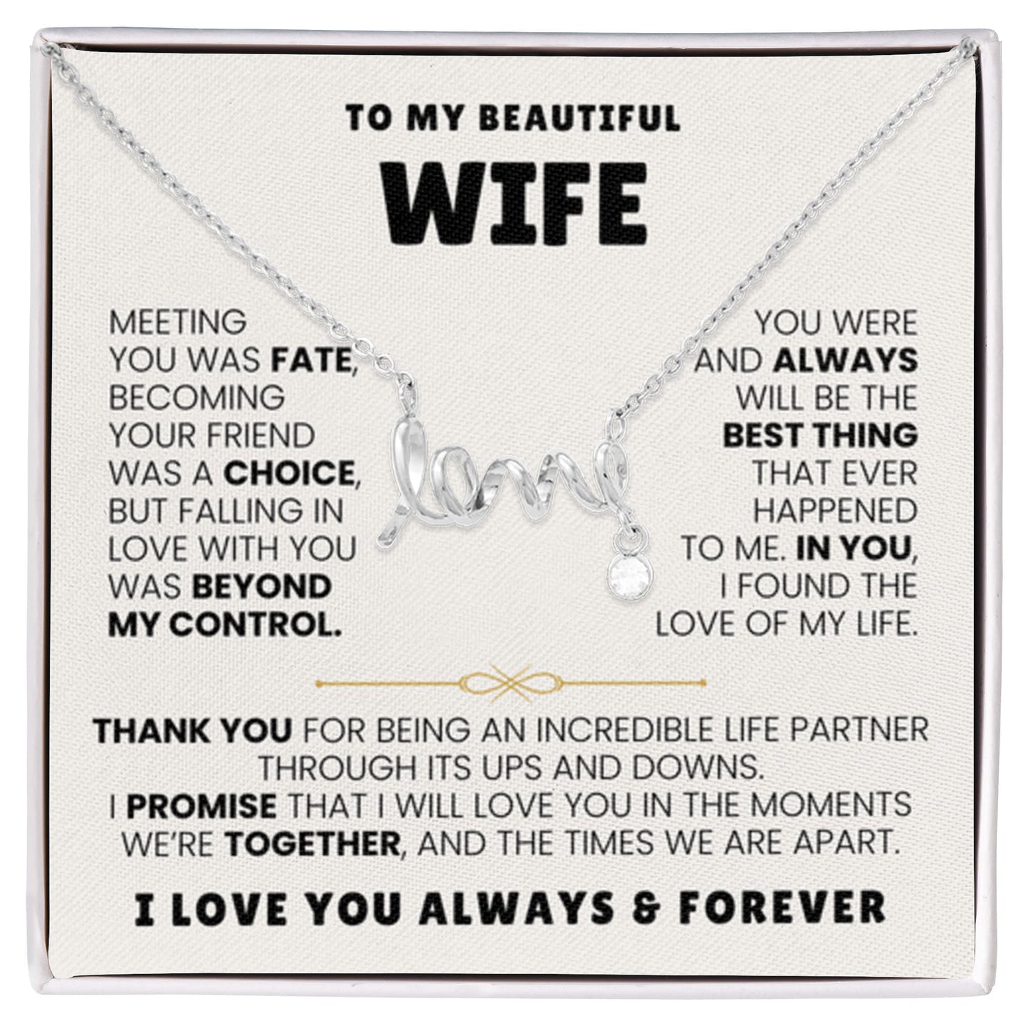 To My Wife Necklace - Romantic Birthday Gift from Husband - Scripted Love Necklace - Personalize Memories