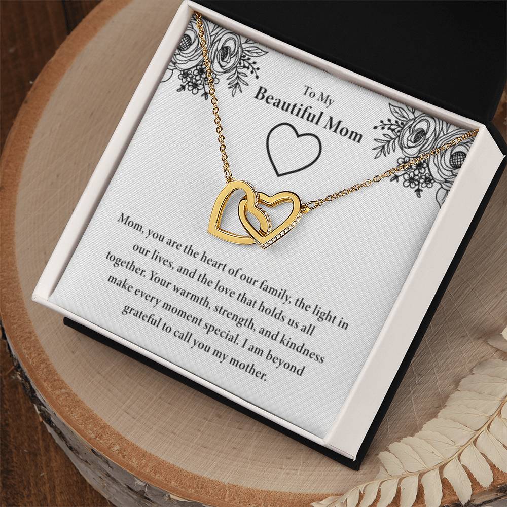 To My Beautiful Mom - You Are The Heart Of Our Family - Interlocking Hearts Necklace - Unique Gift For Mom - Personalize Memories