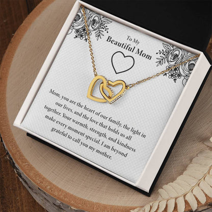 To My Beautiful Mom - You Are The Heart Of Our Family - Interlocking Hearts Necklace - Unique Gift For Mom - Personalize Memories