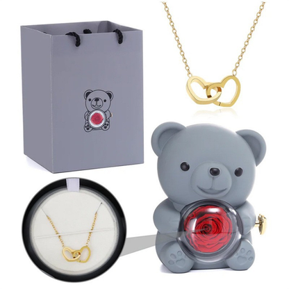 Eternal Rose Bear with Engraved Necklace