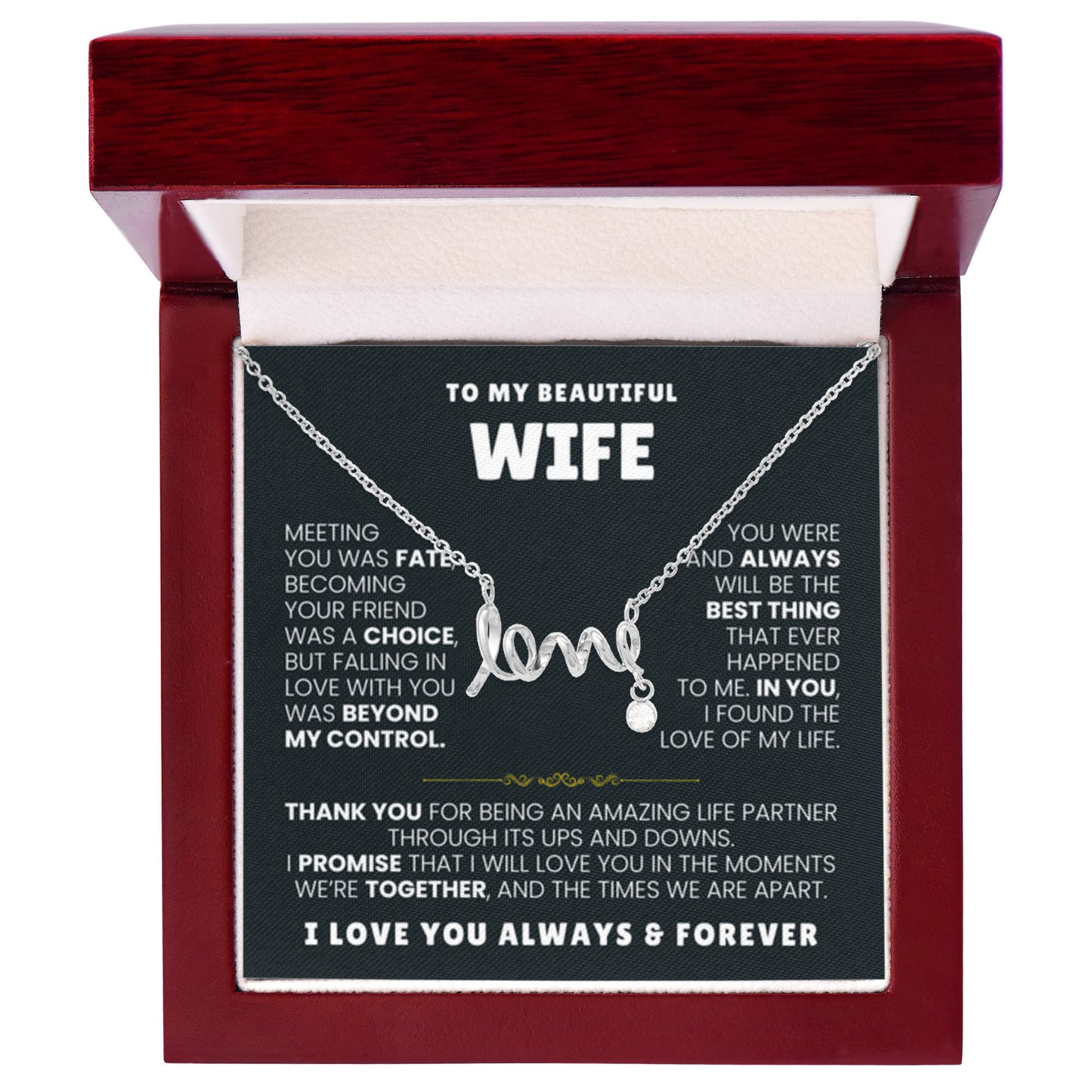 To My Wife Necklace - Sentimental Jewelry Gift from Husband for Birthday, Anniversary & Valentine’s Day - Scripted Love Necklace - Personalize Memories