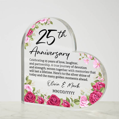 Personalized 25th Wedding Anniversary Gift - Acrylic Heart Block for 25 Year of Marriage - Personalize Memories