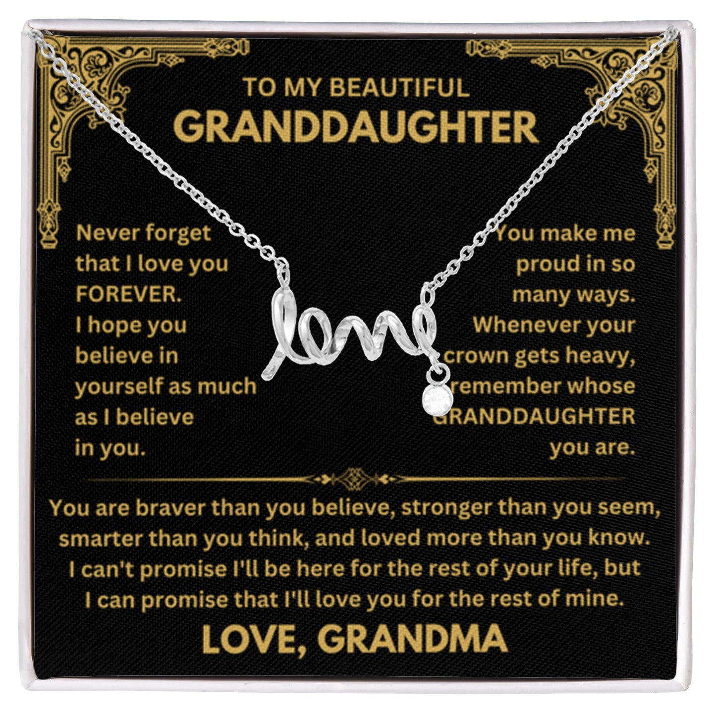 To My Granddaughter Necklace – Birthday & Valentine’s Gift from Grandma – Scripted Love Necklace - Personalize Memories