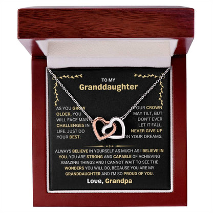 To My Granddaughter Necklace – Granddaughter Jewelry for Graduation and Birthday from Grandpa – Interlocking Hearts Necklace - Personalize Memories