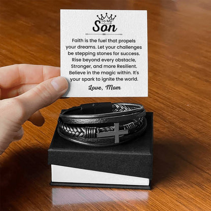 To My Son – Christmas, Birthday Gift from Mom – Men’s Cross Bracelet - Personalize Memories