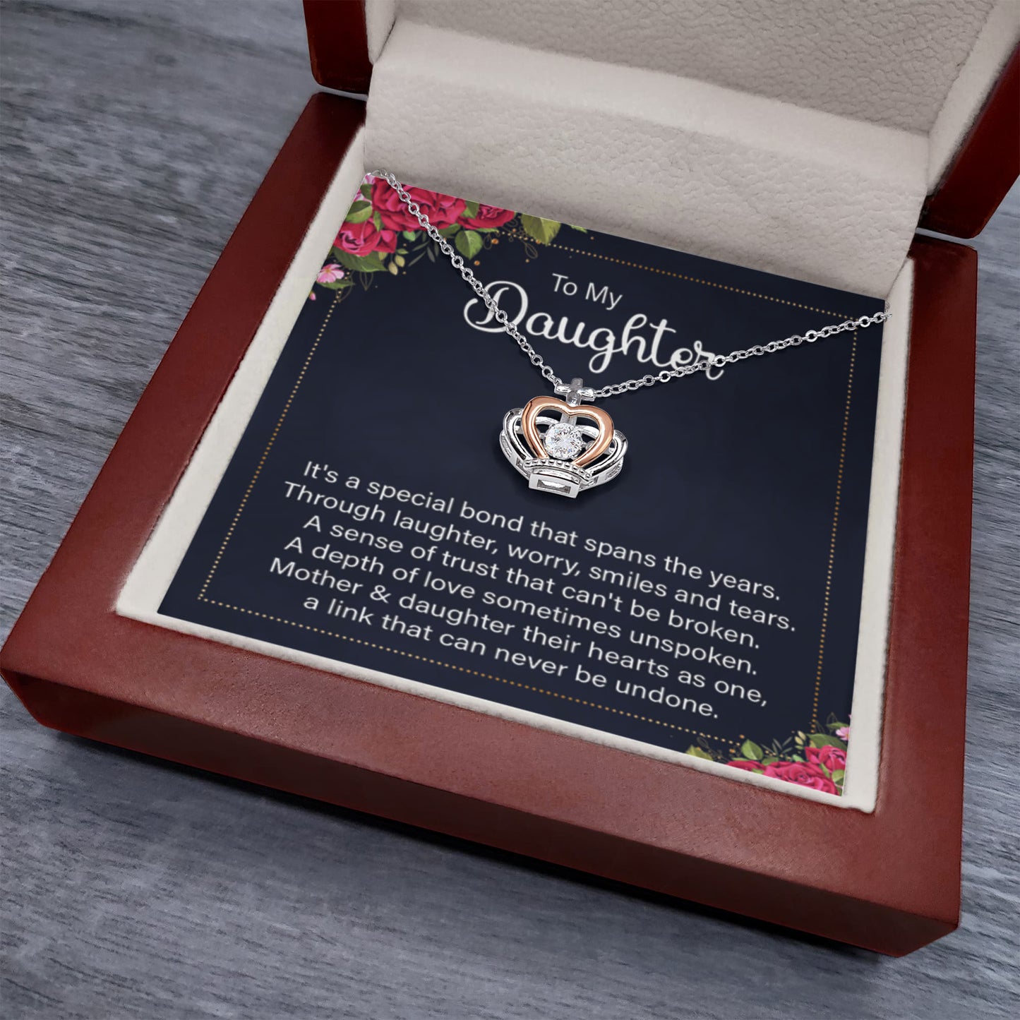 To My Daughter Necklace – Daughter Jewelry - Graduation, Birthday & Christmas – Crown Pendant Necklace - Personalize Memories