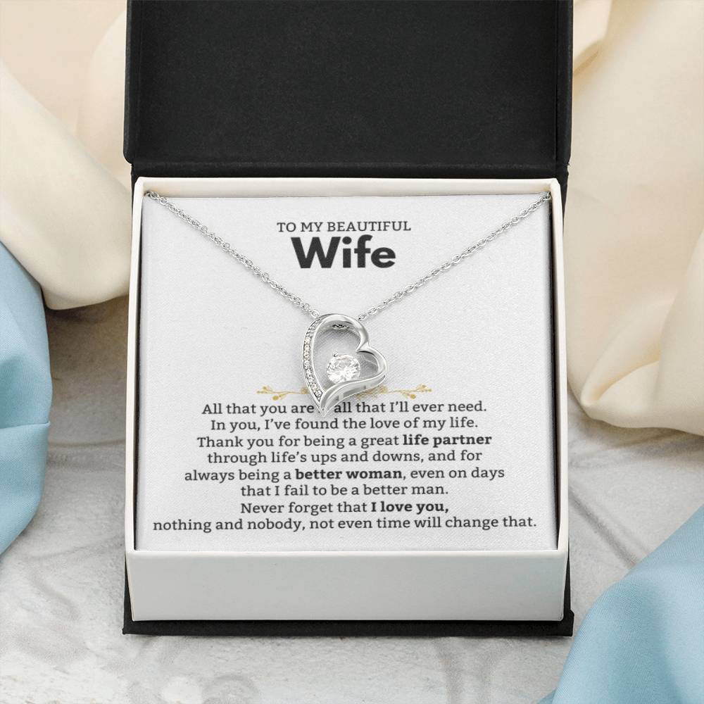 To My Beautiful Wife Necklace - Beautiful Wife Jewelry Gift for Birthday, Valentine’s Day & Special Romantic Moments - Forever Love Necklace - Personalize Memories