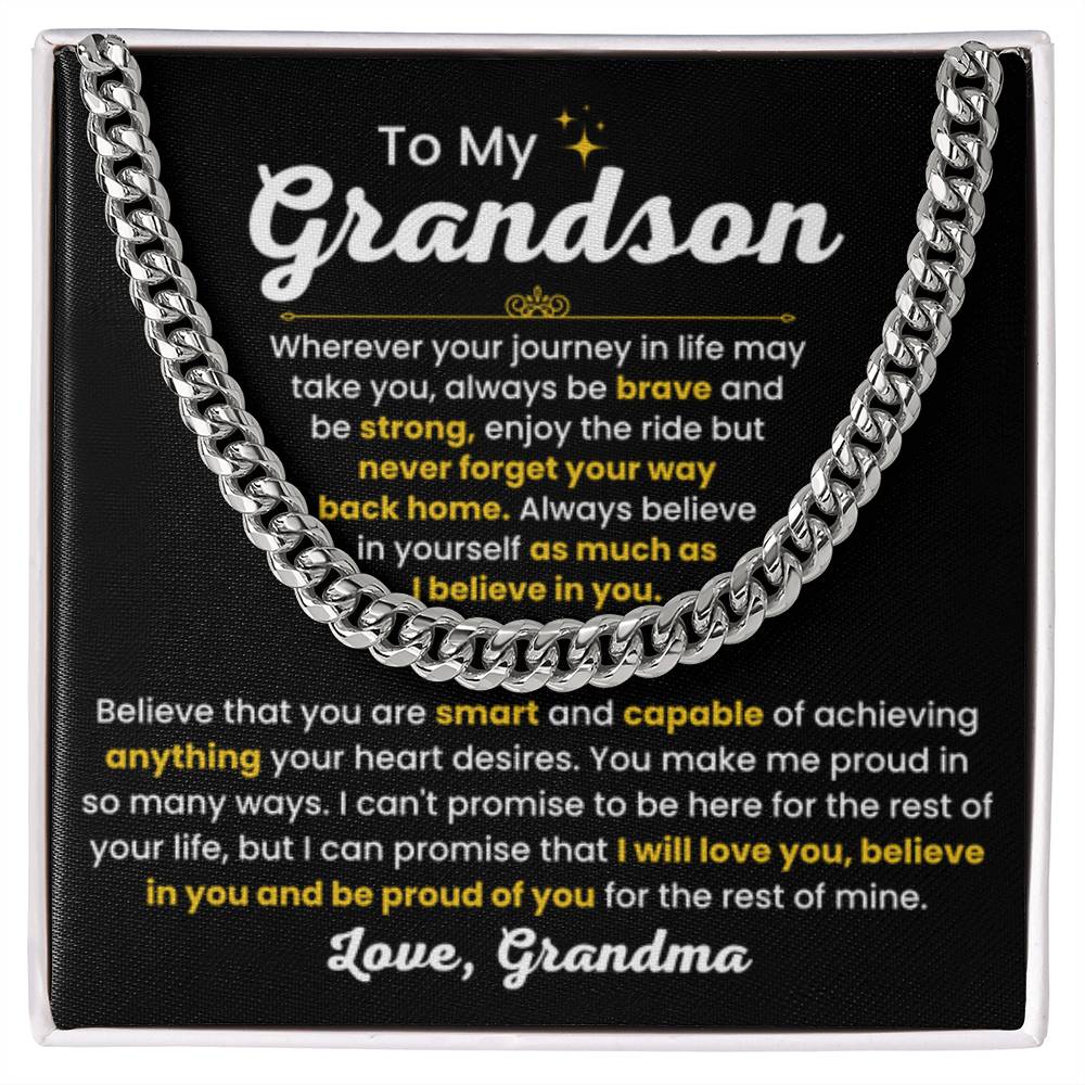Cuban Link Chain Necklace, Gift for Grandson from Grandma, Stylish Jewelry for Birthday, Graduation & Special Occasions - Personalize Memories