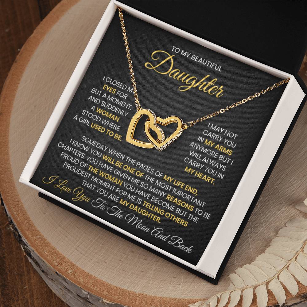 To My Daughter - I love you to the moon and back - Interlocking Hearts Necklace Gift for Daughter - Personalize Memories