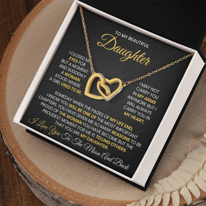 To My Daughter - I love you to the moon and back - Interlocking Hearts Necklace Gift for Daughter - Personalize Memories