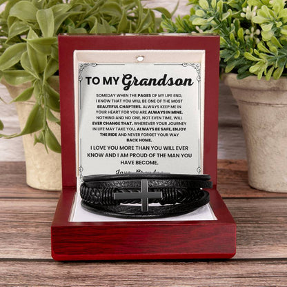 To My Grandson – Graduation, Birthday, Holiday Gift from Grandpa – Men's Cross Bracelet - Personalize Memories