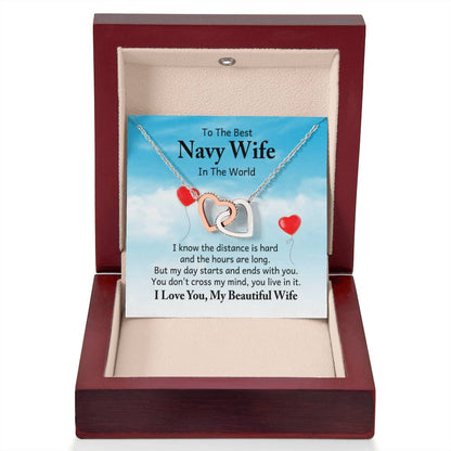 To the best navy wife in the world - I know the distance is hard - Interlocking Hearts Necklace - Personalize Memories