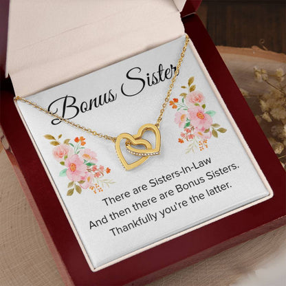 Gift for Bonus Sister - Thankfully You're the Latter - Interlocking Hearts Necklace - Personalize Memories