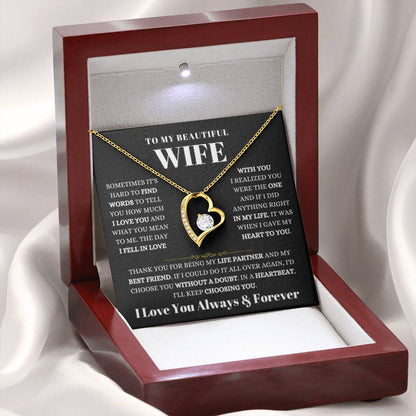 To My Beautiful Wife Necklace - Best Loving Jewelry Gift for Valentine’s Day, Anniversaries & Romantic Surprises - Forever Love Necklace - Personalize Memories