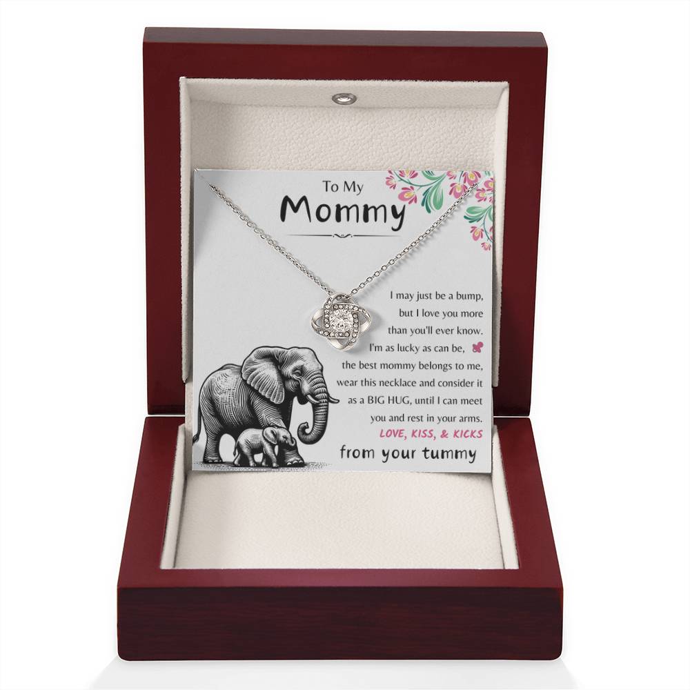 To My Mommy - Love Kiss & Kicks from Your Tummy - Love Knot Necklace - New Mom Gift - Personalize Memories
