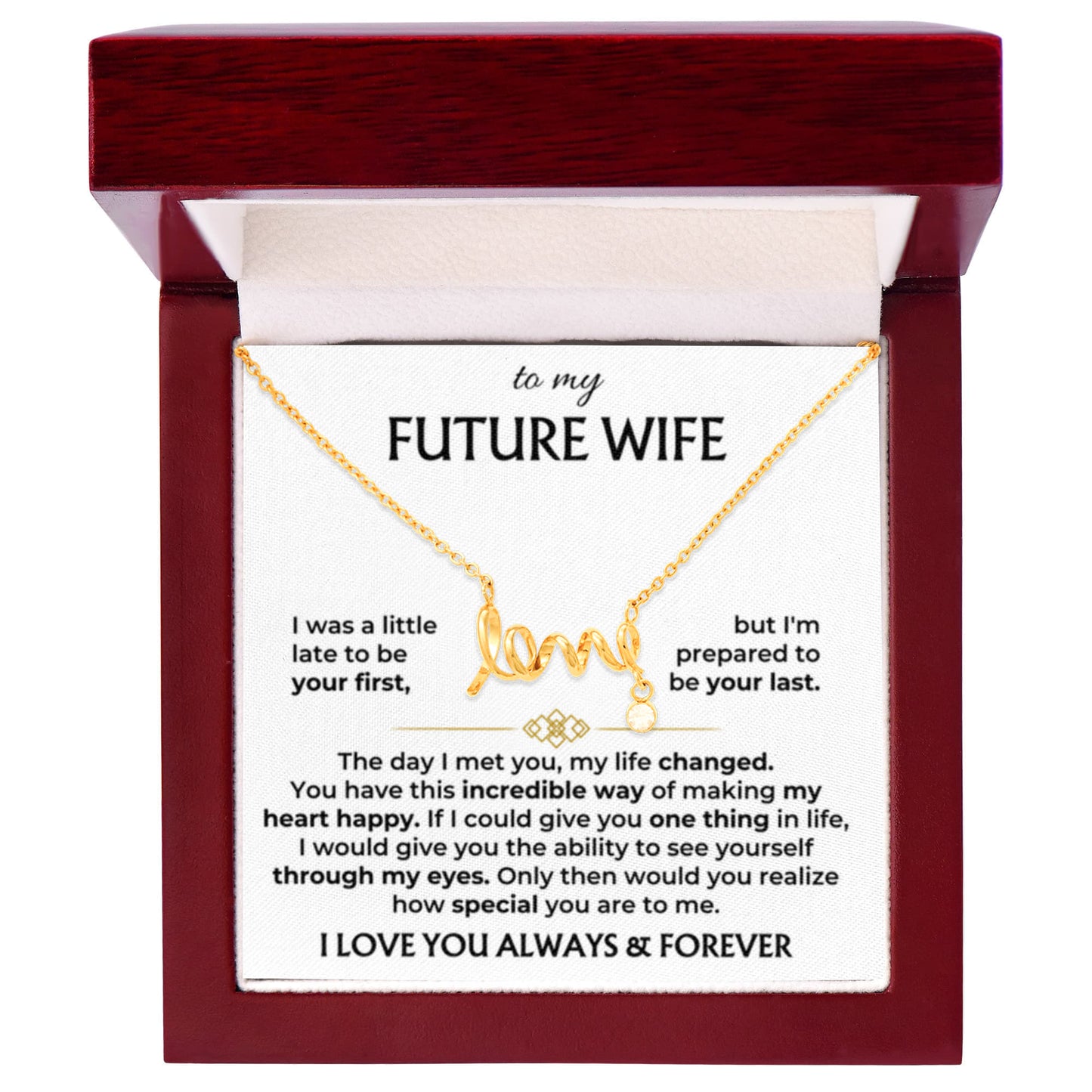 Future Wife Gift - Beautiful Necklace for Girlfriend for Birthday, Christmas & Romantic Moments - Scripted Love Necklace - Personalize Memories