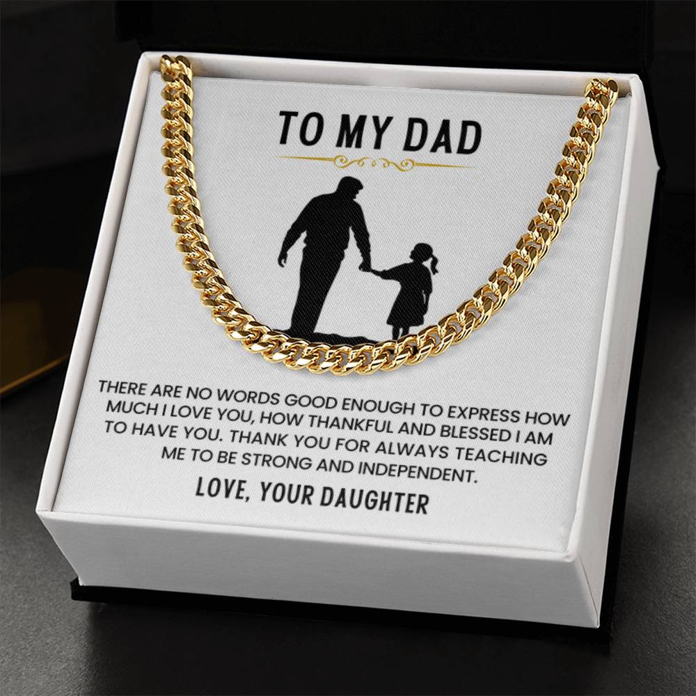 To My Dad Gift from Daughter - Thank You for Always Teaching Me - Cuban Link Chain - Personalize Memories