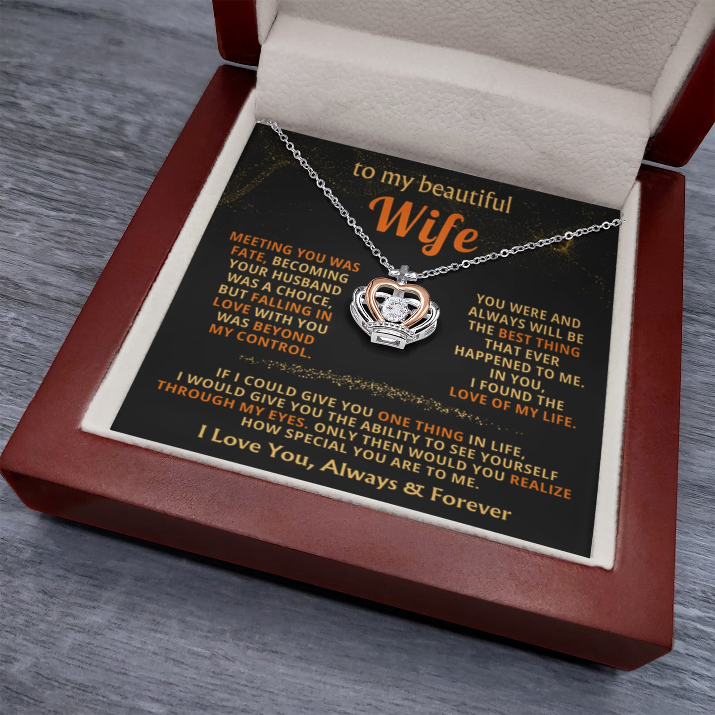 To My Wife Necklace - Heartfelt Jewelry from Husband for Birthday, Christmas & Valentine’s Day - Crown Pendant Necklace - Personalize Memories