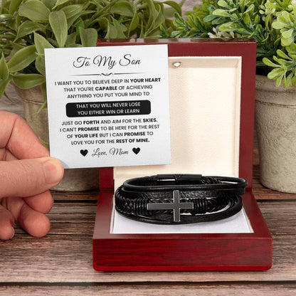 To My Son – Graduation, Christmas Gift from Dad – Men’s Cross Bracelet - Personalize Memories