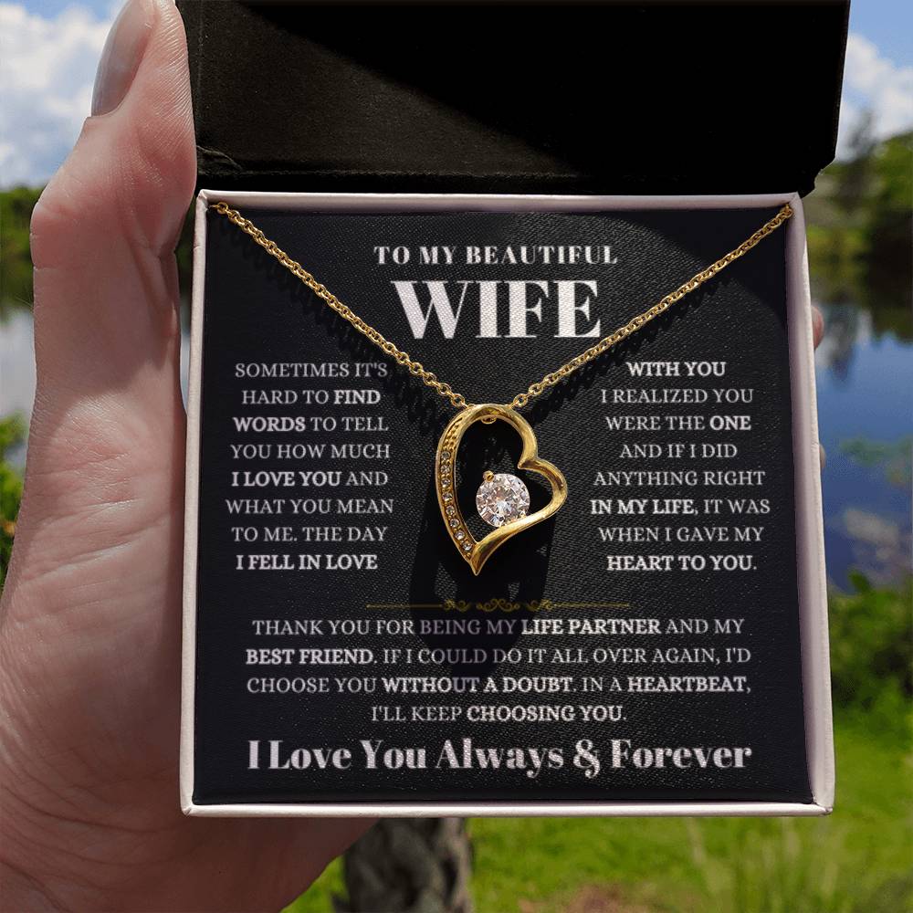 To My Beautiful Wife Necklace - Best Loving Jewelry Gift for Valentine’s Day, Anniversaries & Romantic Surprises - Forever Love Necklace - Personalize Memories