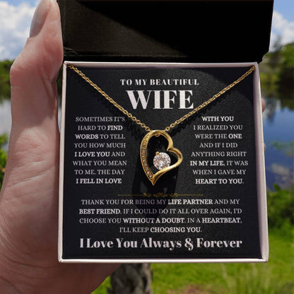 To My Beautiful Wife Necklace - Best Loving Jewelry Gift for Valentine’s Day, Anniversaries & Romantic Surprises - Forever Love Necklace - Personalize Memories