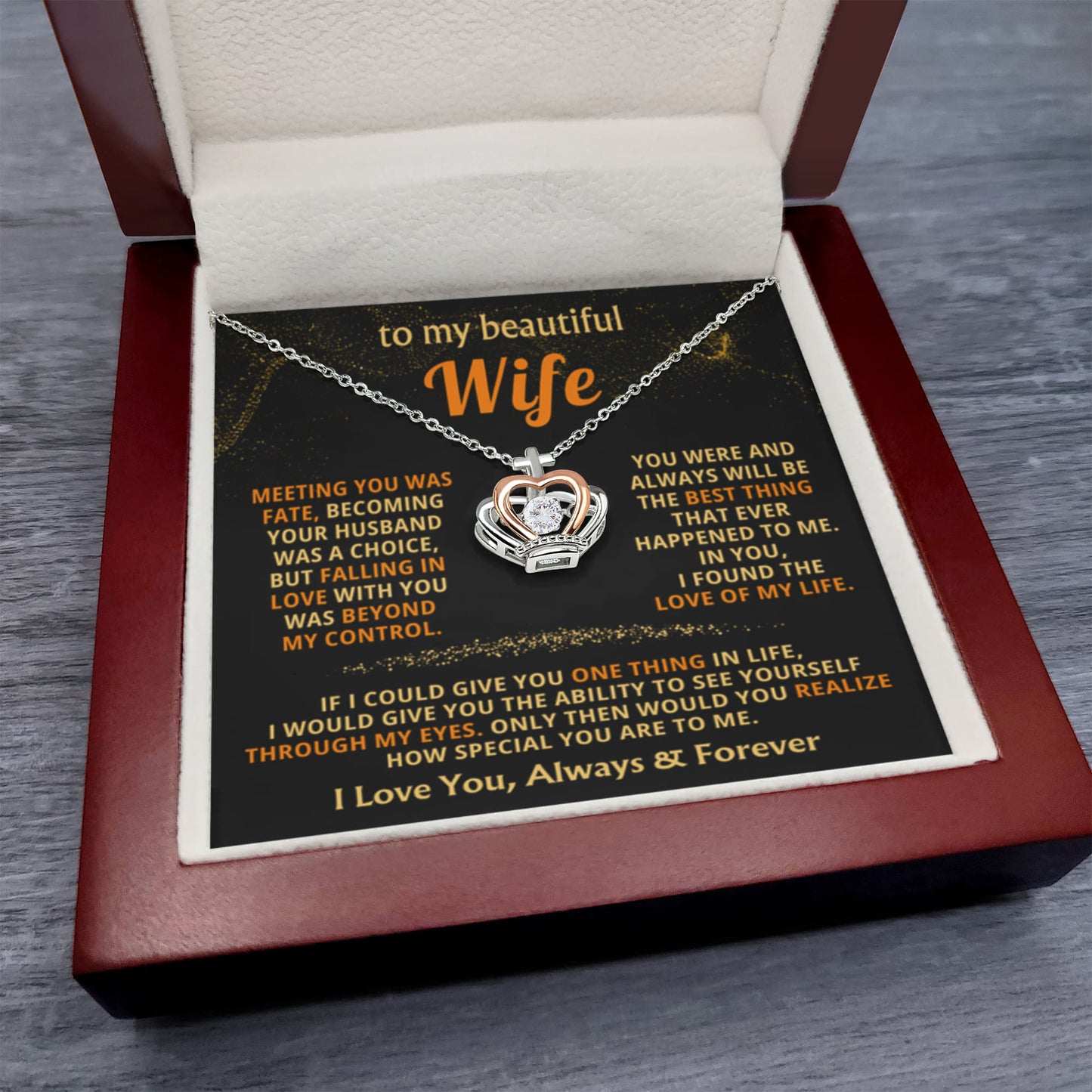 To My Wife Necklace - Heartfelt Jewelry from Husband for Birthday, Christmas & Valentine’s Day - Crown Pendant Necklace - Personalize Memories
