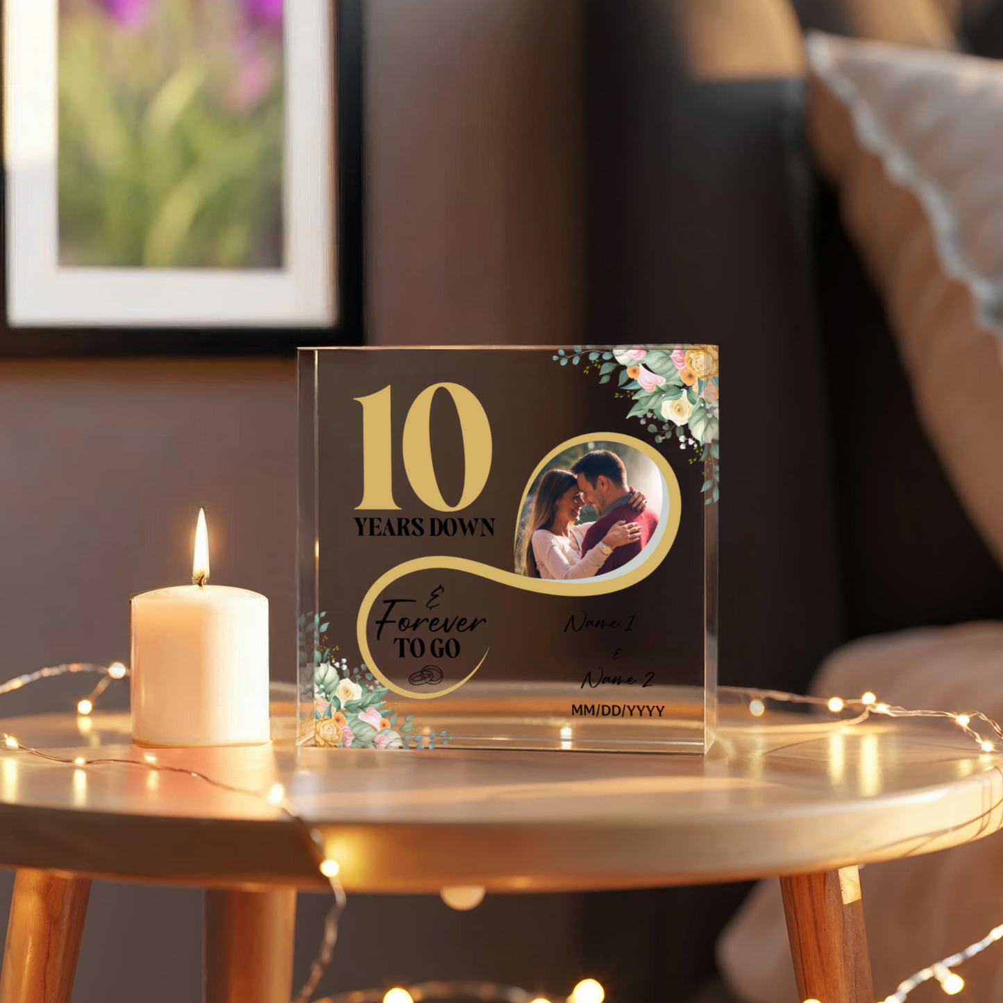 Personalized Acrylic Block, Custom Photo, Happy 10th Wedding Anniversary Gifts, Marriage Gifts, 10 Year Married Gift Wife Husband Present