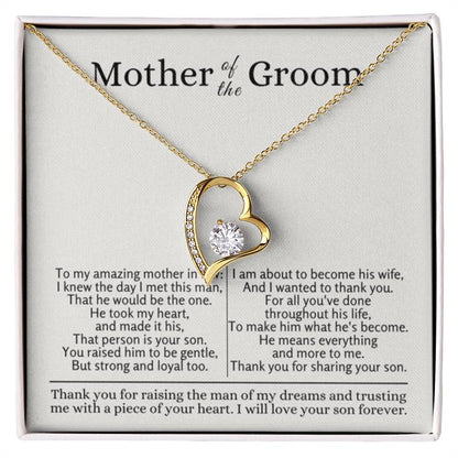 Mother of the Groom - Gift for Mother in Law - Thank you for raising the man of my dreams - Forever Love Necklace - Personalize Memories