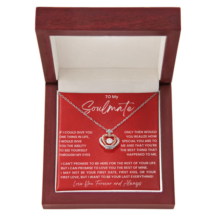 To My Soulmate Necklace - Perfect Gift for Romantic Celebrations & Appreciation Days - Crown Pendant Necklace - Personalize Memories