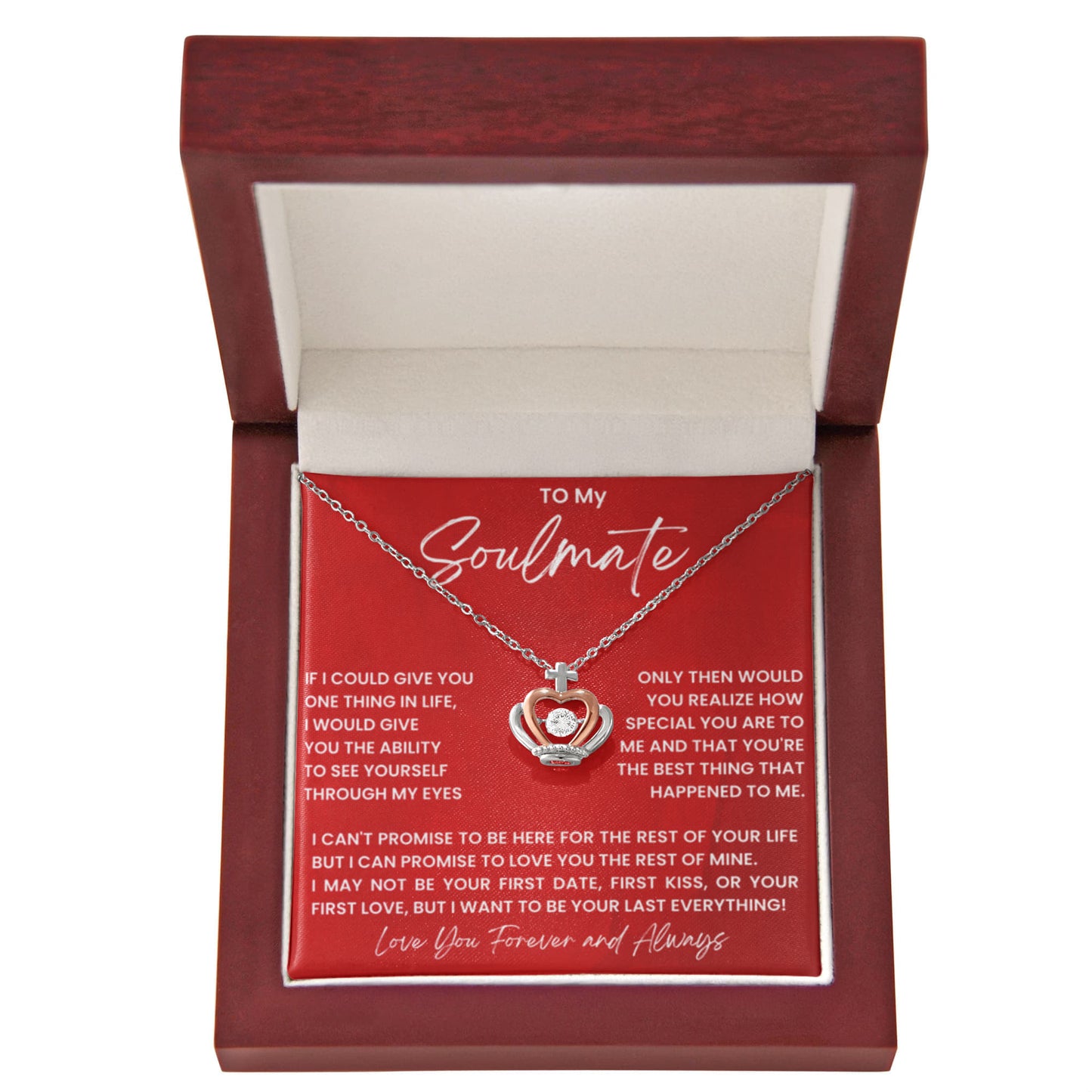 To My Soulmate Necklace - Perfect Gift for Romantic Celebrations & Appreciation Days - Crown Pendant Necklace - Personalize Memories