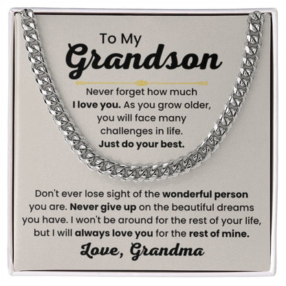 Grandson Necklace Gift from Grandmother, Birthday, Graduation & Christmas Jewelry - Cuban Link Chain - Personalize Memories