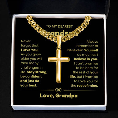 To My Grandson - Grandson Gift from Grandma - As you grow older you will face many challenges in life - Artisan Cross with Cuban Link Chain - Personalize Memories