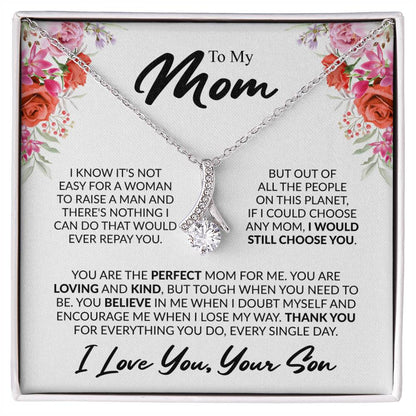 Gift for Mom from Son - You're The Perfect Mom For Me - Alluring Beauty Necklace - Personalize Memories