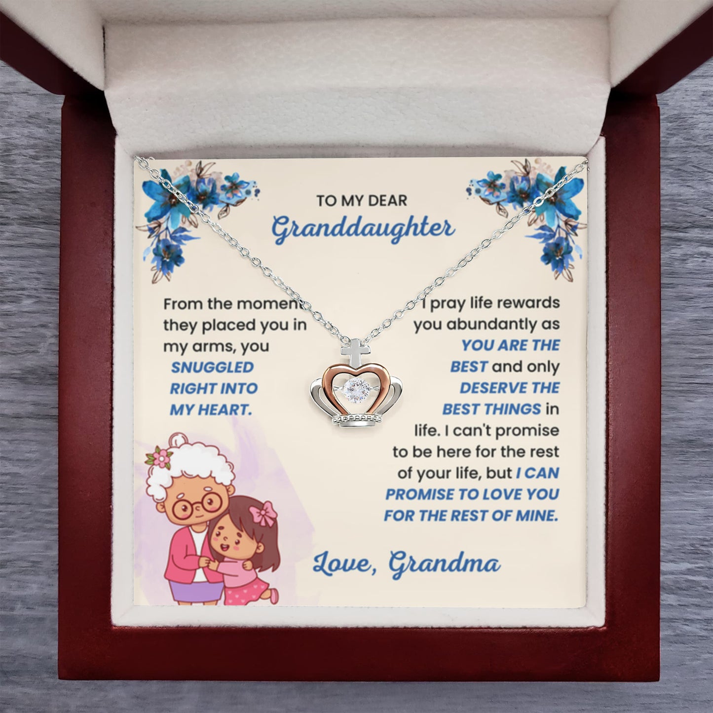 To My Granddaughter Necklace – Grandma to Granddaughter Birthday Graduation Gift – Crown Pendant Necklace - Personalize Memories