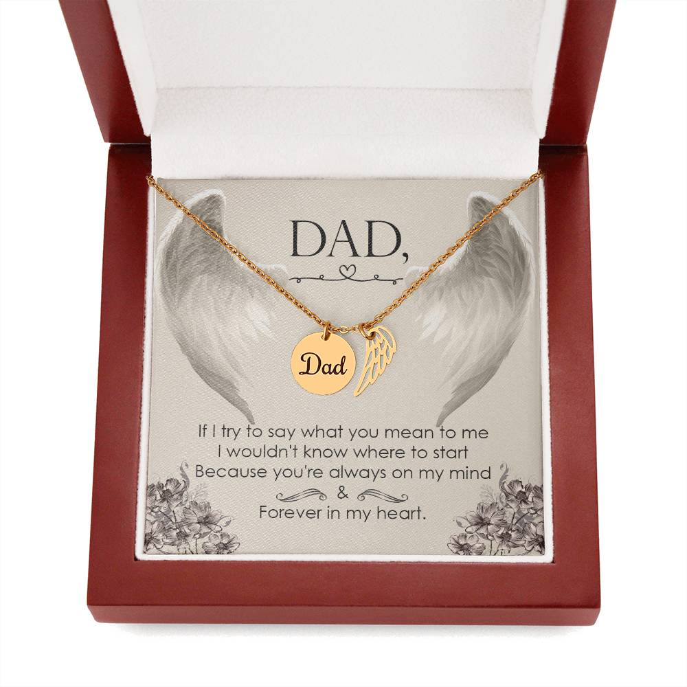 Angel Wing Dad Necklace Gift from Heaven - Forever in my Heart - Father Sympathy Gift