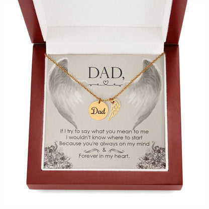 Angel Wing Dad Necklace Gift from Heaven - Forever in my Heart - Father Sympathy Gift