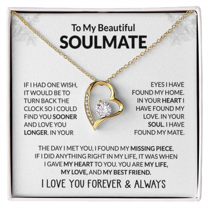 To My Beautiful Soulmate Necklace - Soulmate Jewelry Gift for Her for Birthday & Valentine’s Day - Forever Love Necklace - Personalize Memories