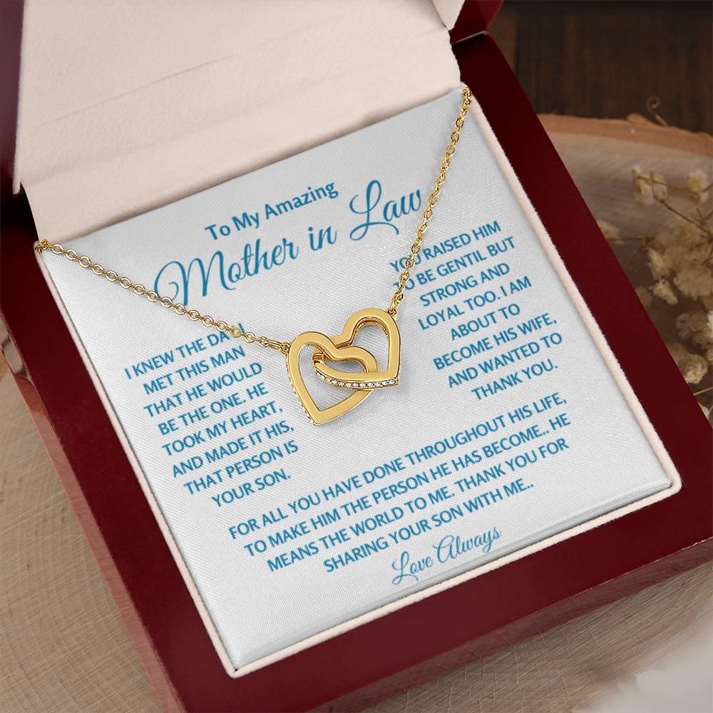 To My Amazing Mother In Law - Gift for MIL - Thank you for sharing your son with me - Interlocking Hearts Necklace - Personalize Memories