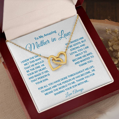 To My Amazing Mother In Law - Gift for MIL - Thank you for sharing your son with me - Interlocking Hearts Necklace - Personalize Memories