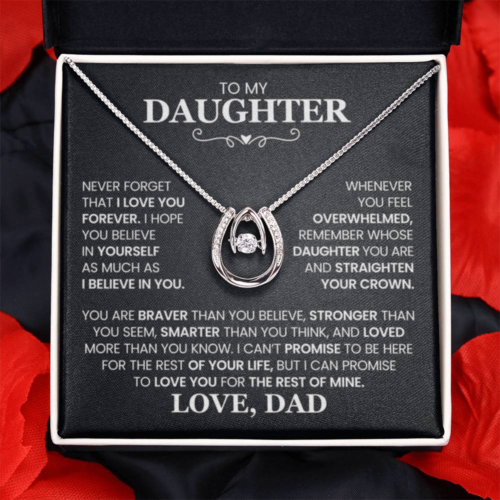 To My Daughter Necklace - Sweetest Daughter Gift from Dad for Birthday Joy & Proud Dad Love - Lucky In Love PARTNER - Personalize Memories