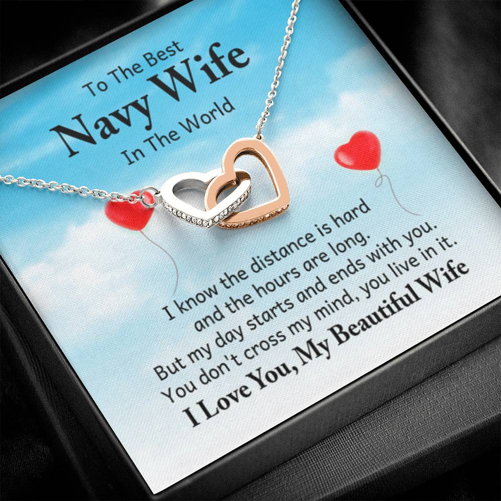 To the best navy wife in the world - I know the distance is hard - Interlocking Hearts Necklace - Personalize Memories