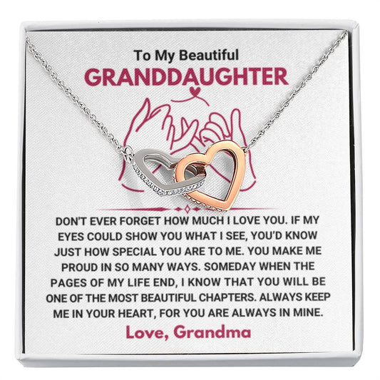 To My Granddaughter Necklace – Birthday, Graduation Jewelry for Granddaughter from Grandma – Interlocking Hearts Necklace - Personalize Memories