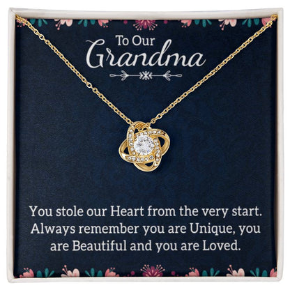 To Our Grandma Necklace - You stole our heart from the very start Grandma - Love Knot Necklace - Personalize Memories