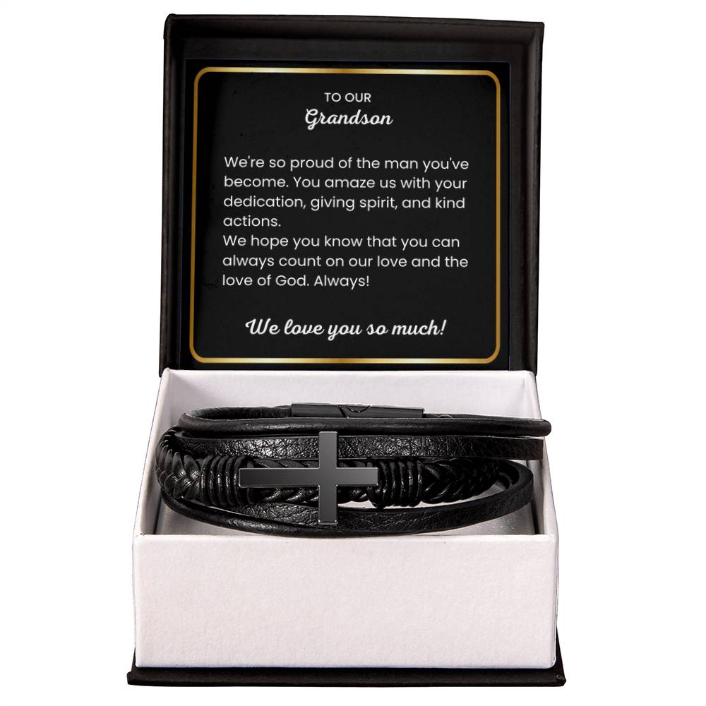 To Our Grandson – Holiday, Birthday, Graduation Gift – Men's Cross Bracelet - Personalize Memories