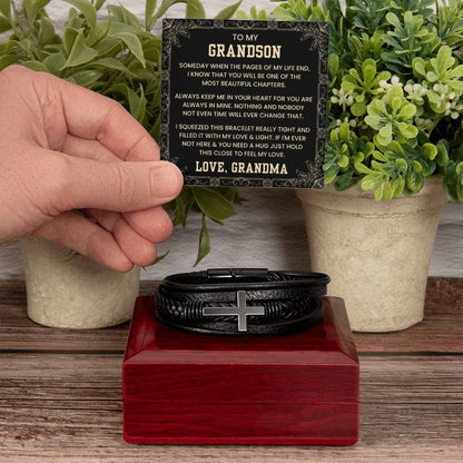 Grandmother to Grandson Gift – Graduation, Birthday, Christmas – Men's Cross Bracelet - Personalize Memories