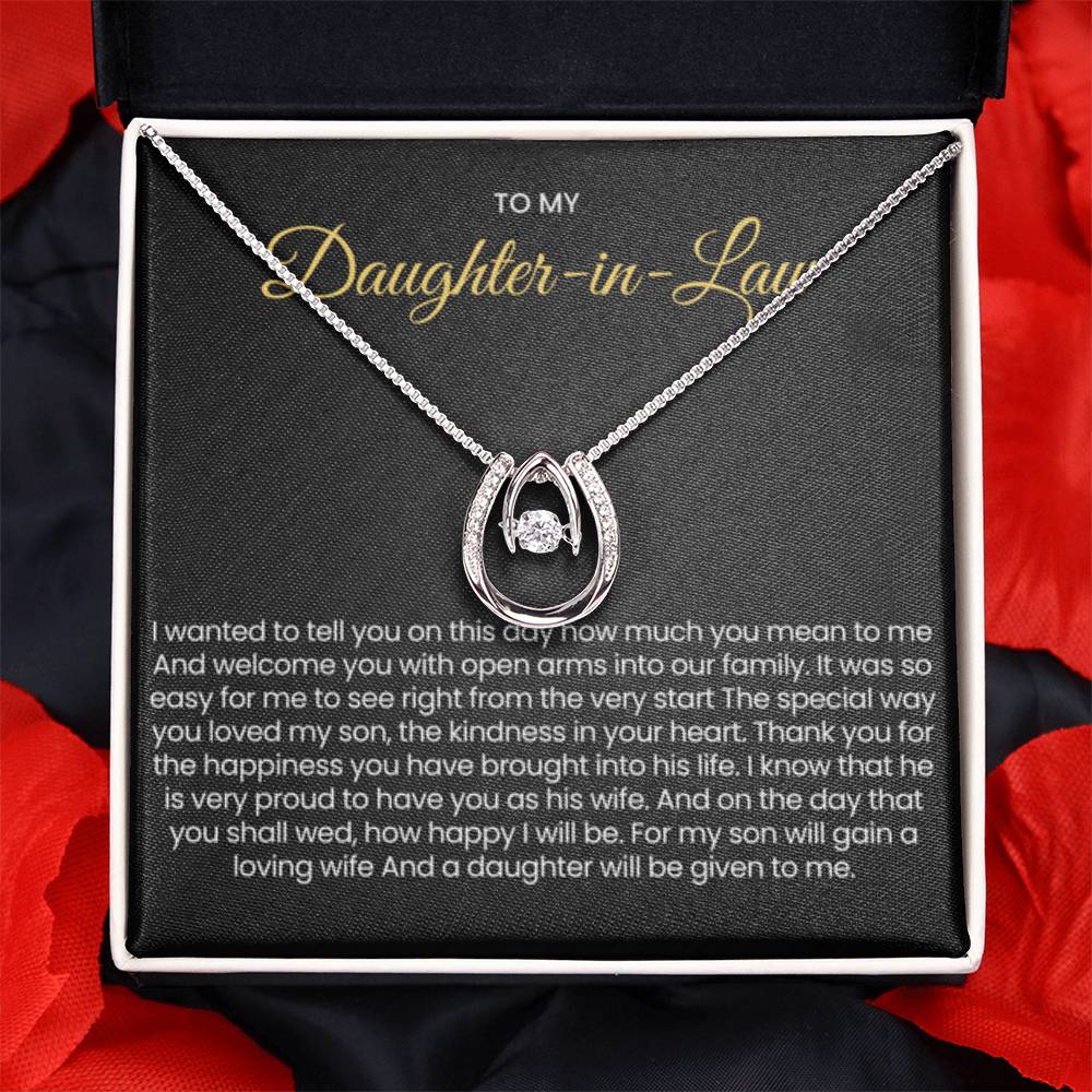 To My Daughter In Law - Gift for Daughter in Law - Lucky In Love Necklace - Personalize Memories