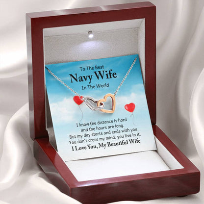 To the best navy wife in the world - I know the distance is hard - Interlocking Hearts Necklace - Personalize Memories