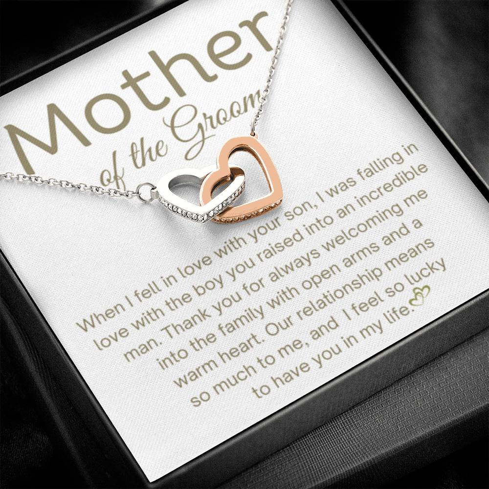 Mother of the Groom Present - Because of you - Interlocking Hearts Necklace - Gift for MIL - Personalize Memories