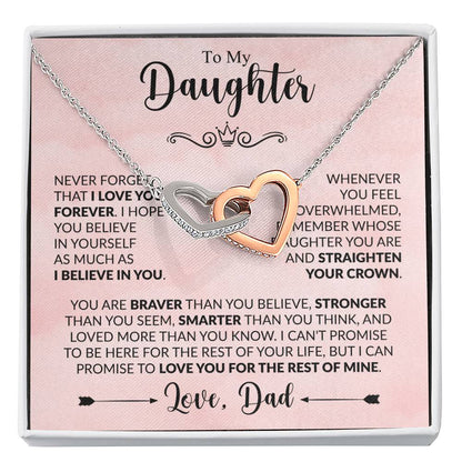 To My Daughter - Never Forget That I Love You - Interlocking Hearts Necklace Gift from Dad - Personalize Memories