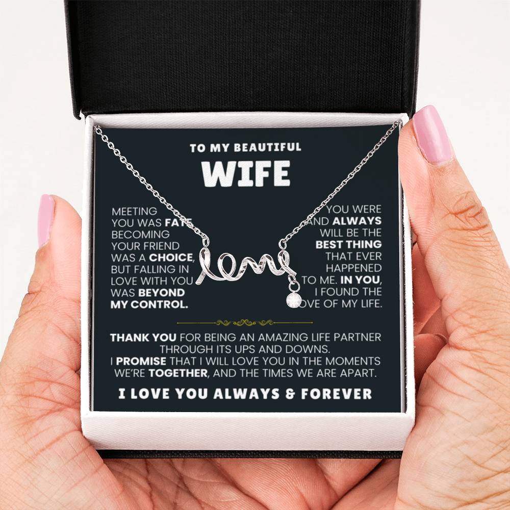 To My Wife Necklace - Sentimental Jewelry Gift from Husband for Birthday, Anniversary & Valentine’s Day - Scripted Love Necklace - Personalize Memories